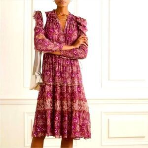 Ulla Johnson Alessandra Silk Long Sleeve Midi Dress, size M